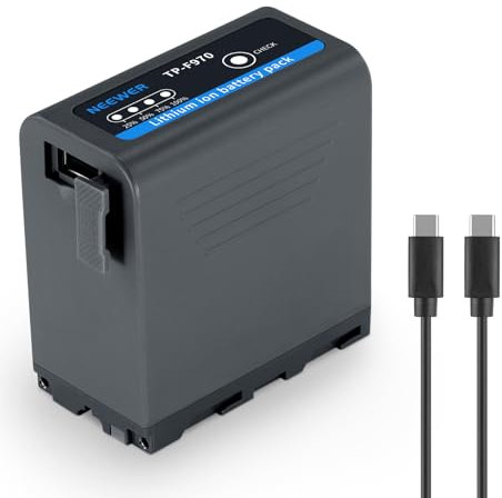 NEEWER 10500mAh NP-F970 Batería Repuesto, 4,8H de Tiempo de Carga Completa, 20W PD Cable de Carga Rápida USB C, Recargable, Videocámara LED para Sony FX3/FX30/A7, para Canon R5, para Nikon Z8, Gris