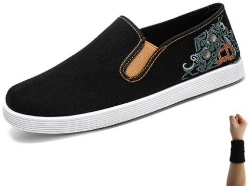 Dee Plus Pantoufles Kung Fu Tai Chi Chaussures Brodées Traditionnelles Chinoises, Semelle en Caoutchouc, Chaussures de Sport d'arts Martiaux pour Hommes et Femmes, Style Vieil Pékin (38,Lion Vert)