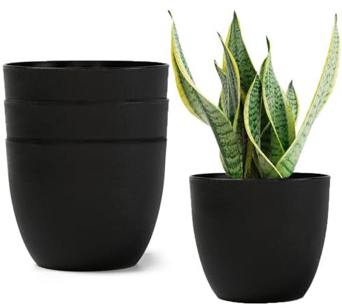 20cm Plant Pots Indoor Plant Planters - Set of 3 Modern Decorative Plastic Planters Indoor/Outdoor Plant Flower Pots with No Drainage Holes Windowsill Holder Balcony Container for Home Deco (Black)