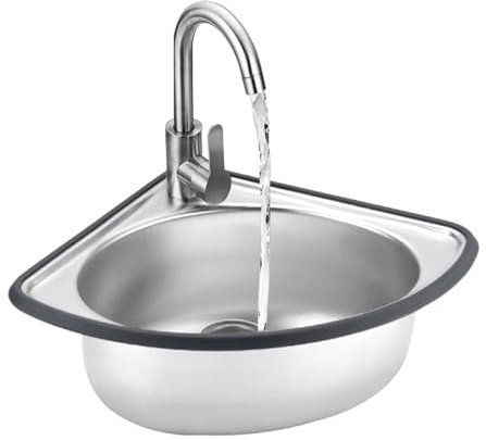 Fregadero de esquina de acero,fregadero de cocina de un seno,Fregadero cocina lavabo triangular pequeño,Lavabo de Esquina de pared,32x26x13 cm,32x26x15 cm(Deep 13cm)