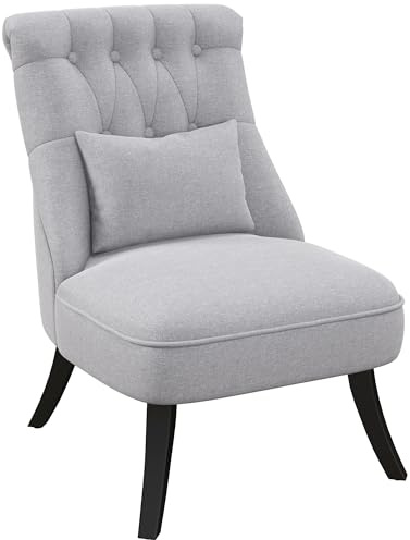 HOMCOM Butaca de Dormitorio Moderna Butaca de Salón Tapizado en Lino con Cojín y Marco de Madera Sillón para Sala de Estar Gris