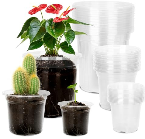KINGLAKE Pots de Fleurs en Plastique, Pot pour semis, 10/12.7/16.5 cm, 36 Pcs Godet de Culture rempotage, Godet repiquage Plantation Transparent, pour semis, orchidées, graines- Tailles Mixtes