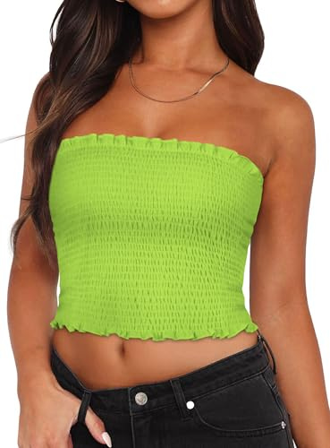 Tube Tops - Maglia da donna estiva con schiena scoperta, slim fit, senza maniche, verde fluo, S