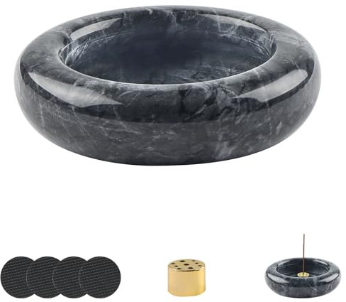 UYUYong Porta Incenso in Marmo Bastoncini con 9 Fori per Incenso Ciotola di Inc-enso Rotondo Incensiere a Forma di Ciotola per Sbavature Bruciare Incen-so Meditazione Yoga Camera da Letto Domestico