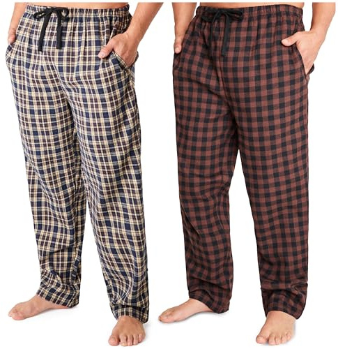 Get Trend Pantalones Pijama Hombre, M-3XL, Pack de 2 Pantalones Largos con Cordón Ajustable, Ropa de Casa Cómoda, Regalo Hombre (3XL, Marrón, 2)