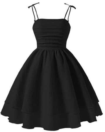 Girls Spaghetti Strap Smocked Dress Layered Beach A-Line Midi Dresses Swing Dress Tween Flowy Boho Summer Dresses Casual Midi for Birthday Party Wedding Prom Gown (A-Black, 12 Years)