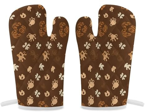 1 Pair of Paw Print and Hut Oven Mitts for Kitchen Heat Resistant Glove Kitchen Oven Glove for Cooking Baking BBQ Grilling Gloves