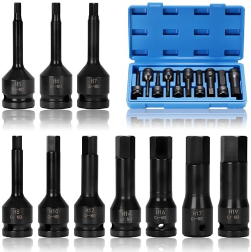 FIFIBANG 10 Piezas Hexagonal de lmpacto tipo llaves Allen para Llave Impacto, Juego de Vasos Hexagonales de lmpacto 1/2”, H5,H6,H7,H8,H10,H12,H14,H16,H17,H19