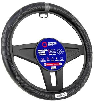Sparco Funda de Volante S155 BK Universal 38 cm, Amazon Exclusive, Antideslizante y Resistente al Sol, Fácil de Instalar y Limpiar, Accesorio Interior de Coche