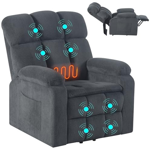 LSLIFE Riser Recliner Chairs for the Elderly Electric Lift Recliner Armchair Sofa Set with Massage & Heat Heavy Duty Oversized Reclining Sofa for Bedroom Living Room (Charcoal Grey 1 Seater)
