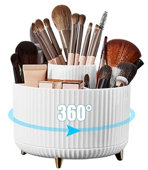 Diesisa Make Up Organizer: 360° Drehbar Kosmetik Organizer - Pinselhalter Mit 5 Fächer - Cosmetic Organizer für Make-up-Pinsel, Kosmetik, Nagellack, Künstlerbedarf, Makeup Organizers - Weiß
