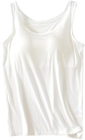 2026 T-shirt d'été pour femme avec soutien-gorge intégré, col rond, sans manches, grande taille, coton, rembourré