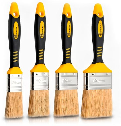 Brochas de Pintura Paletinas SUPERHAX® Set 4 Unidades – Acabado Uniforme sin Marcas, 50% Cerdas Naturales de Alta Precisión, Mango Ergonómico, Ideal para Paredes, Techos y Muebles