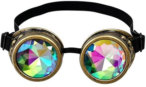 TINAYAUE Lunettes Steampunk Look Kaleidoscope, Lunettes cospaly pilotte Effet Cristal, Finition Métallique ABS, Accessoire Cosplay pour Festival Rave, Halloween, Soirée à Thème