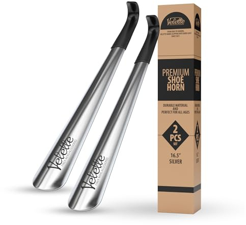 Velette Long Shoe Horn for Seniors - 2 Pack 16.5 Metal Shoe Horn Long Handle for Seniors, Men, Women & Kids - Boot Horns, Shoehorn Long-Handle, Elderly Must Haves - Shoes Spoon, Gifts for Elders