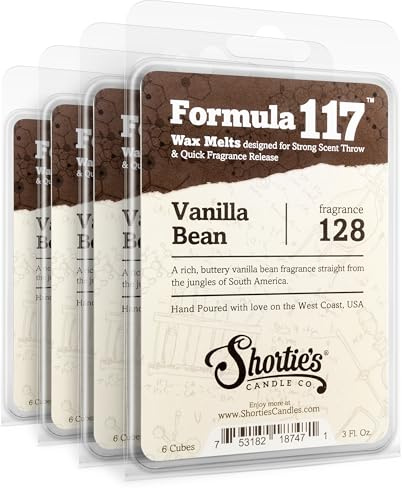 Shortie's Candle Company Vanilla Bean Wax Melts Bulk Pack - Formula 117-4 Highly Scented 3 Oz. Bars (12 Oz. Total) - Made with Natural Oils - Bakery & Food Air Freshener Cubes Collection
