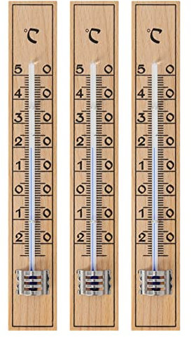 Lantelme 7837 - Set di 3 termometri in legno di faggio, analogici, per esterni come il giardino e interni come la camera da letto