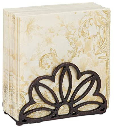 Relaxdays Serviettenhalter, für 33x33cm Servietten, schwer, rustikal, Blumen Motiv, Gusseisen, Serviettenständer, braun, 1 Stück