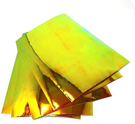 5X Din A4 Bogen Bastelfolie Flipflop Chrom Hologramm Chamäleon Effektfolie Künstlerfolie Plotterfolie Basteln DIY FF3 (Grün/Orange, 5 Stück)
