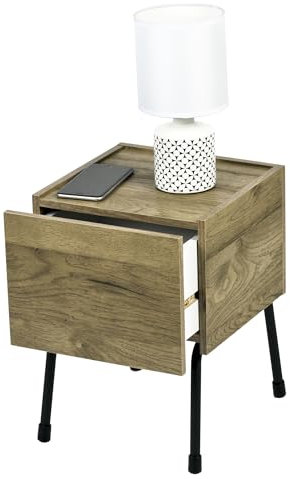 Iris Ohyama, Nachttisch, Kleiner Beistelltisch, Nachttisch, 1 ausziehbarer Tisch, Füße mit Kratzschutz, Geräumig, Eleganter Chic, Schlafzimmer - Side Table IWST-300 - Aschbraun