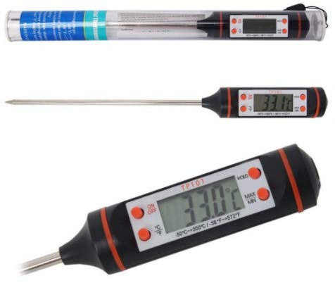 Meat Thermometers, Stainless Steel Food Thermometer, Accurate Meat Thermometer Probe, Long Probe & Auto Off, Cooking Thermometer for Kitchen, BBQ, Water, Milk (Black, Battery Included)