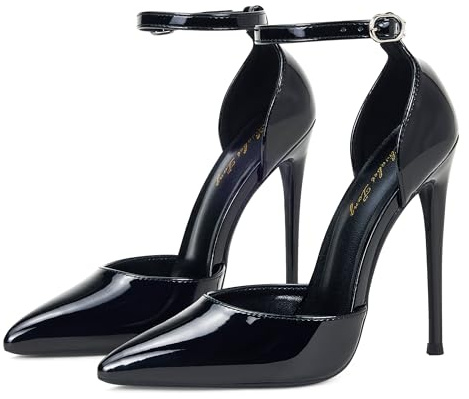 Elisabet Tang High Heels, Women Pumps D'Orsay Ankle Strap Pointed Toe Stiletto Heels Party Wedding Shoes Black 8