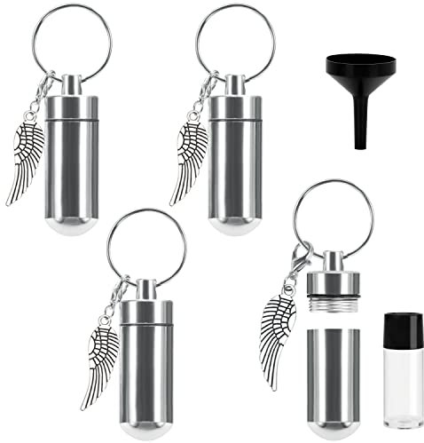 Belle Vous Silberner Asche Anhänger für Gedenken an Verstorbene (4 STK) 4,9 cm - Engels-Flügel Anhänger aus Aluminiumlegierung - Schlüssel- & Kettenanhänger zum Befüllen