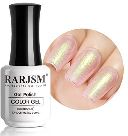 RARJSM Pearl Gel Nail Polish,Pink Mermaid Sea Shell Gel Polish Clear Shimmer Effect,1 PCS 15ml Soak Off Polish Varnish with Shimmer Effect for DIY Nail Art at Home Salon(Shell 43)