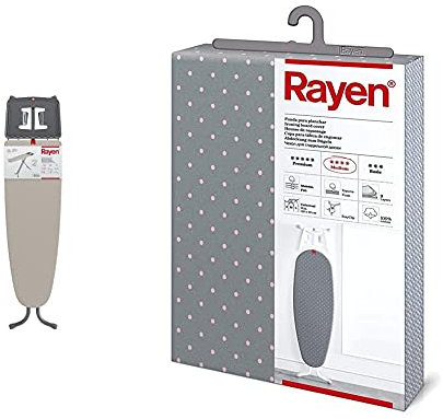Rayen | Tabla de Planchar | Gama Premium | Tabla con Soporte para la Plancha y Porta Perchas + Funda para Tabla de Planchar Universal con Sistema EasyClip, 3 Capas, 130x47 cm