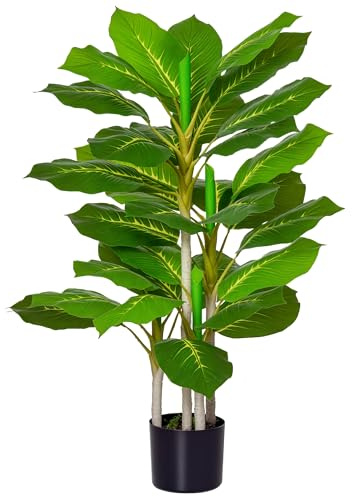HOMCOM Planta Artificial Hoja Perenne 95 cm Grande Verde para Interior