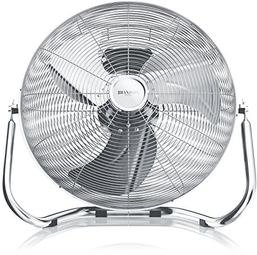 Brandson - Ventilateur de Sol Design Rétro Sur Pied de 50 cm, Métallique 160W, 3 Vitesses (Faible, Moyenne, Forte), Débit d'air Élevé, Inclinable à 120°, Chrome