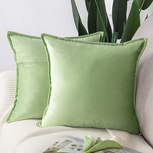 Madizz 2er Set Samt Dekorativ Zierkissenbezüge Luxus Stil Kissenbezug für Sofa für Schlafzimmer Apfelgrün 40x40 cm Quadrat