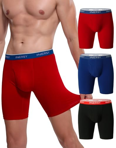 INNERSY Boxershorts för män, långa kalsonger, bomull, retroshorts, anti-skavning, trunk, 3-pack