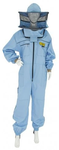 LYSON Imkeranzug mit Schleier, Bündchen an den Ärmeln und Beinen Imkeroverall Professionelle Imkerbekleidung mit abnehmbarem Hut, abnehmbarer Mütze Blau Grösse XL