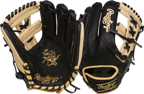 Rawlings Baseball-Handschuh Heart of The Hide, rechte Hand, 29,8 cm, geteiltes Einzelpfostennetz, Schwarz