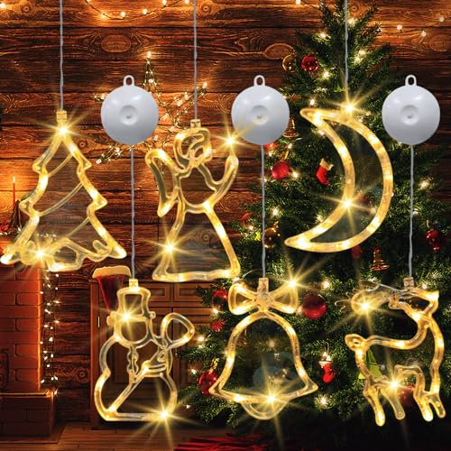 FENYW LED Saugnapf Weihnachten Lichter, 6 PCS Weihnachtsdeko Fenster, Weihnachtsbeleuchtung Fenster, Fensterbeleuchtung Weihnachten, Weihnachten Dekorative Fenster Licht für Weihnachten Deko Party