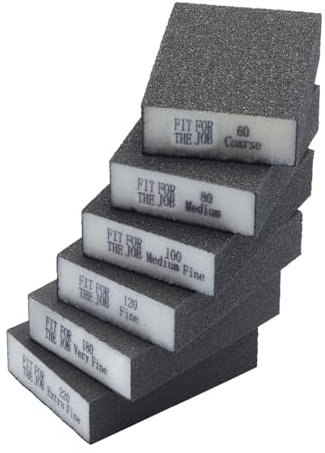 Fit For The Job Bloque de Lijado 6 Piezas 60/80/100/120/180/200 Esponjas de Lijado Flexibles Bloques de Lijado Almohadillas Abrasivas Lavables en Seco y Húmedo, Almohadillas de Lijado para Lijar