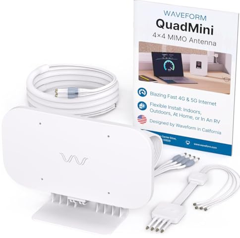Waveform QuadMini: 4x4 MIMO External Antenna | Omnidirectional Antenna for 4G/5G Routers & Gateways | for T-Mobile Home Internet, Verizon, AT&T | Complete Kit w/ 10' Cable & Window Entry
