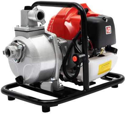 Pompa dell'acqua a benzina con motore a benzina da 1,7 CV a 2 tempi, pompa da giardino, pompa per laghetto, raffreddata ad aria, 43 CC per irrigazione, trasporto dell'acqua, altezza di mandata 30 m