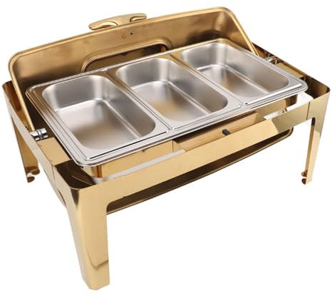 Qcwwy Chafing Dish, Diseño de Tapa de Vidrio Transparente Buffet Calentador de Alimentos Marco de Acero Inoxidable Chafing Dish Eléctrico Fácil Limpieza Chafing Dish Buffet Set (3