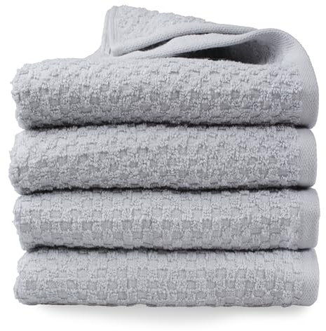 DoubleDry Popcorn Handtücher Set– 4er Set 50x100 cm Baumwolle – 420 g/m² – Weich & Saugstark – Badetuch badehandtücher - Oeko-Tex Made in Green Zertifiziert (Hell Grau)