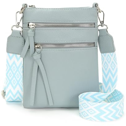 Vezluax kleine umhängetasche damen Klein handytasche zum umhängen Leder crossbody bag damen handytasche mit geldbörse zum umhängen für Frauen Grau-Blau