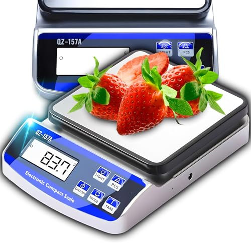 Retoo Digitale Küchenwaage aus Edelstahl, Belastung bis 15 kg, Digitalwaage mit LCD Display, Waage mit Tara Funktion und Stückzählfunktion, Perfekt für Küche, Geschäft