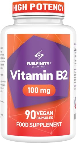 FuelFinity® Vitamin B2 Riboflavin 100mg - for Energy & Migraine Relief Support - 90 Days Supply - Made in UK, Vegan, No additives