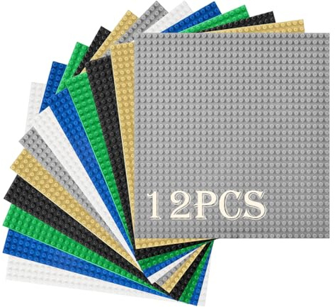 HUYIYI 12 Platten-Set Bauplatte Kompatibel mit Meisten Marken,Kompatibel mit Bauplatte Classic,25,5 x 25,5cm,Classic Grüne Blaue Graue Sand Grundplatte für Konstruktionen und für weitere Sets