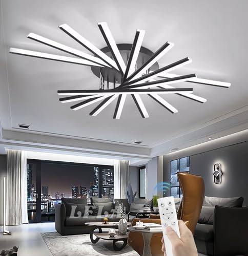 LFLA Plafoniera LED Dimmerabile Moderna - Design Fuochi d'Artificio, con Telecomando Ideale per Soggiorno, Camera da Letto e Ufficio,Grande Illuminazione Elegante a Soffitto (Nero, 9 Fiamme)