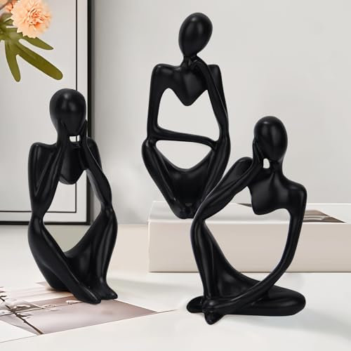 ANTREATU Nordic Thinker Statue 3Pcs Abstract Figurines - Resin Thinker Ornament Modern Collectible Figurines Bookshelf Sitting Sculpture Ornaments Black Ornaments