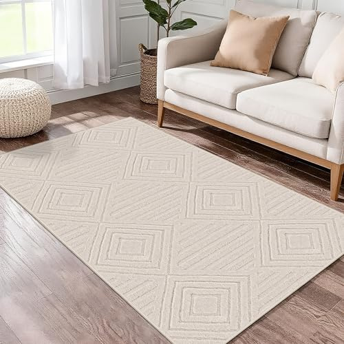 Capslpad Alfombra Pasillo Corredor 80x150cm Beige Moderna Lavable Alfombra de Cocina Alfombra Geometría 3D Efecto Alto Bajo Antideslizante Alfombras para Salón Dormitorio Entrada