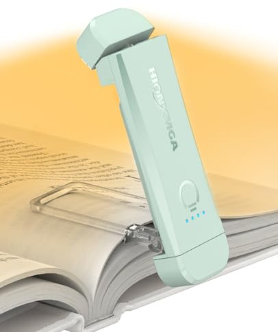 HIONXMGA Luz de Lectura Recargable, Lámpara con Pinzas para Protección Ocular - 3 Colores & Regulación de Brillo Continua, Plegable para Leer en la Cama, Ideal para Amantes de Libros
