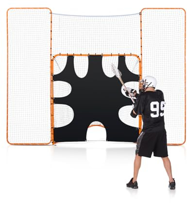 VEVOR But de Crosse 370 x 275 cm 3-en-1, Cage de Lacrosse Portable avec Filet Pare-Ballons et Cible Noir, Équipements d’Entraînement en Métal, pour Arrière-Cour Jardin Parc Extérieur, Orange